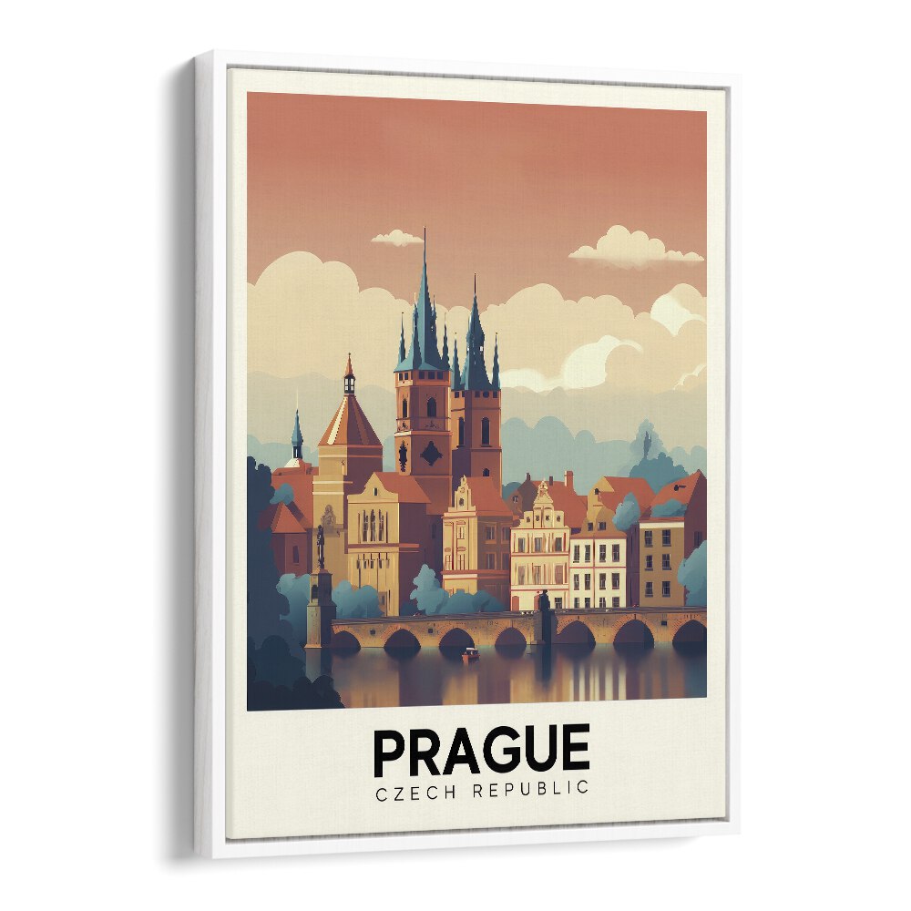 prague travel posters in White Floater Frame