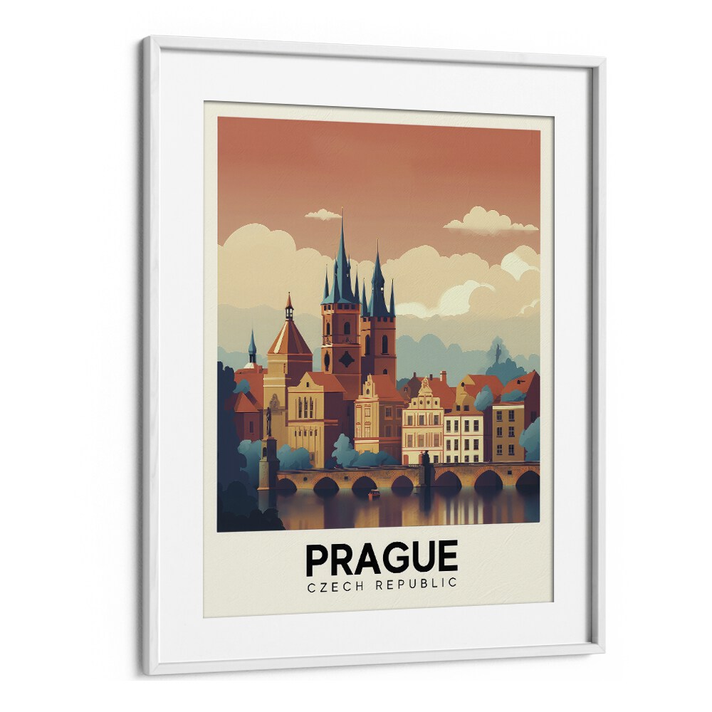 prague travel posters in White Frame With Mount