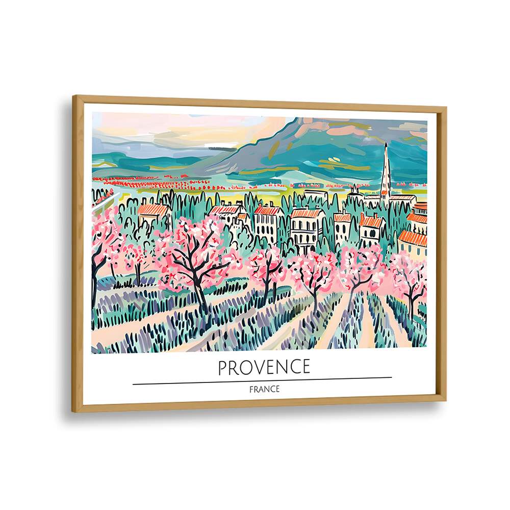 provence city-france travel posters in Oak Wood Plain Frame