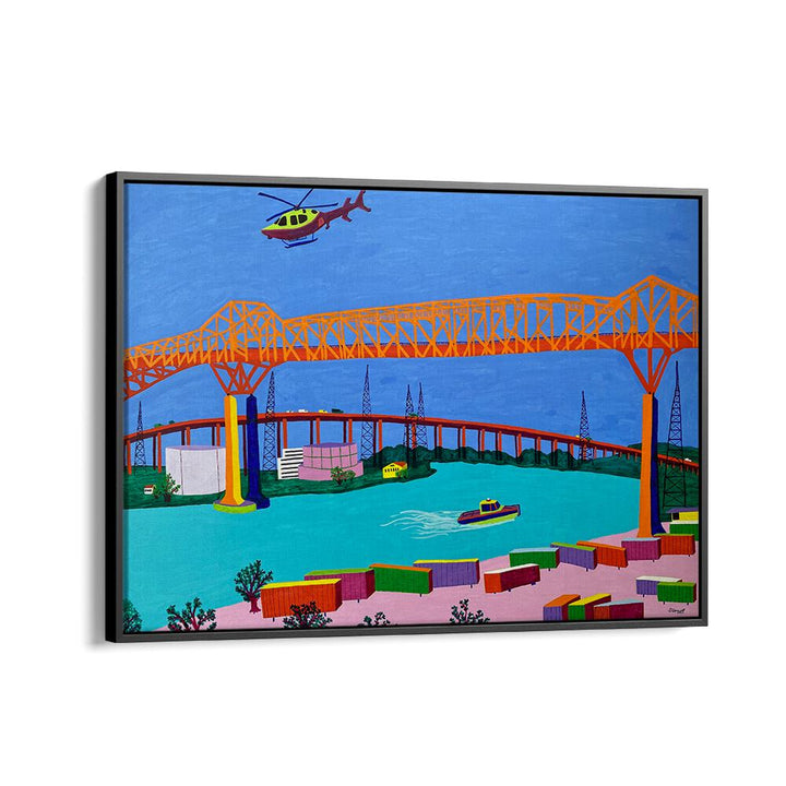 pulaski skyway landscape art prints in Black Floater Frame