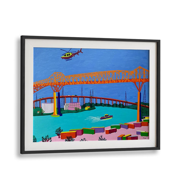 pulaski skyway landscape art prints in Black Frame With Mount