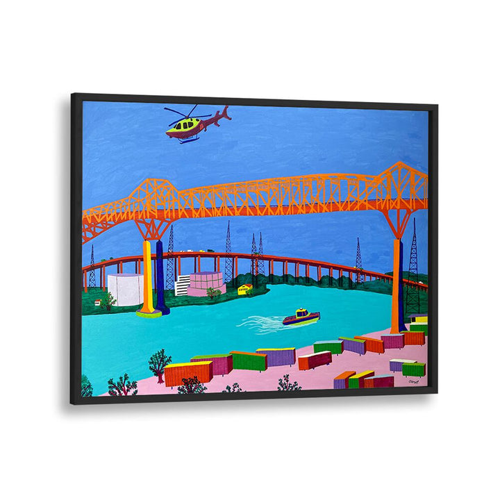 pulaski skyway landscape art prints in Black Plain Frame