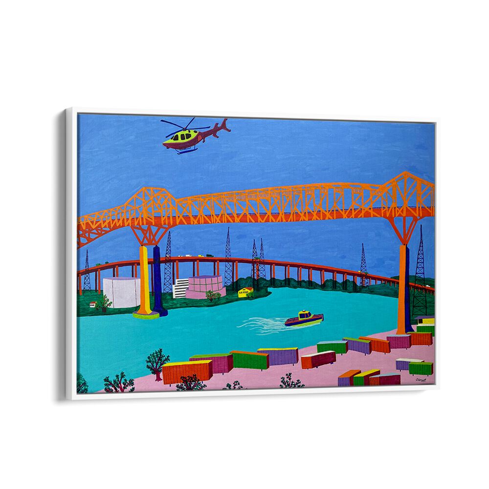 pulaski skyway landscape art prints in White Floater Frame