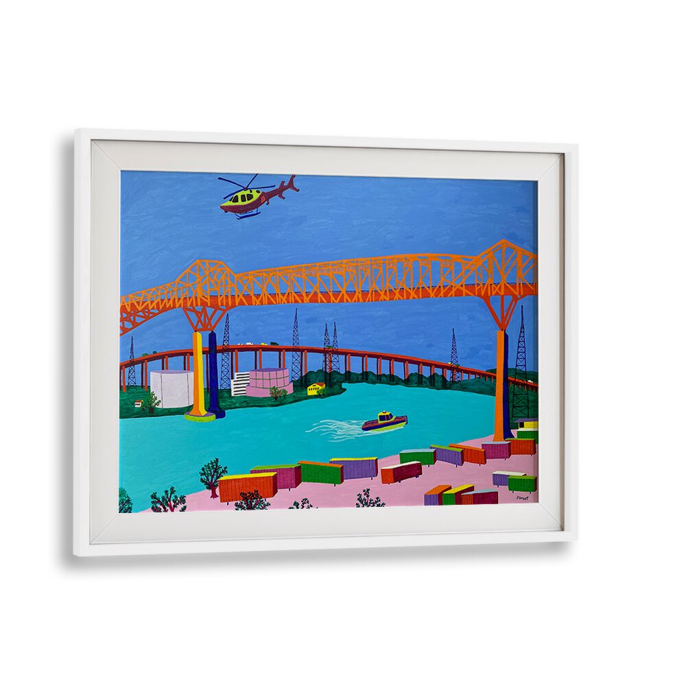 pulaski skyway landscape art prints in White Frame With Mount