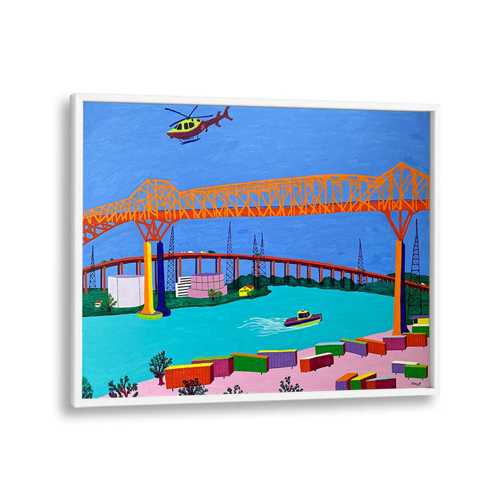 pulaski skyway landscape art prints in White Plain Frame
