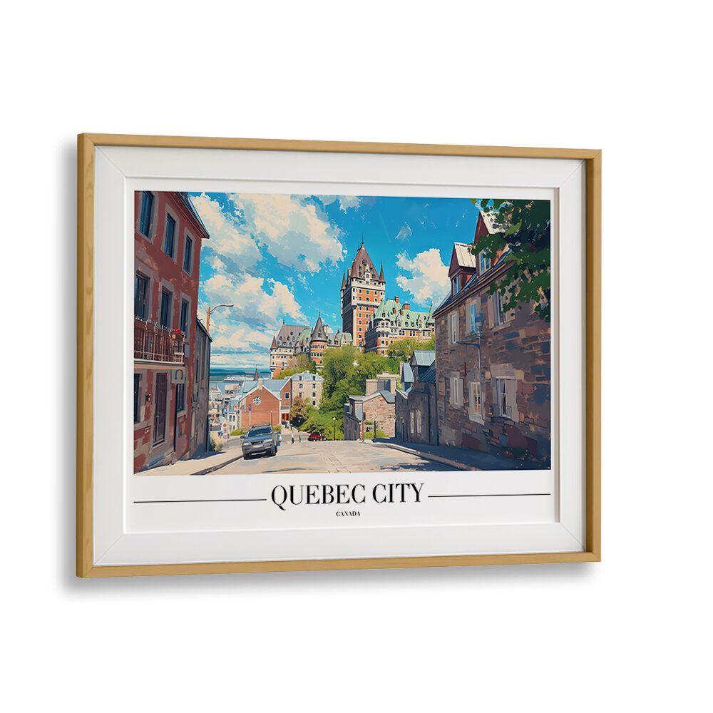 quebec city-canada I travel posters in Oak Wood Frame With Mount