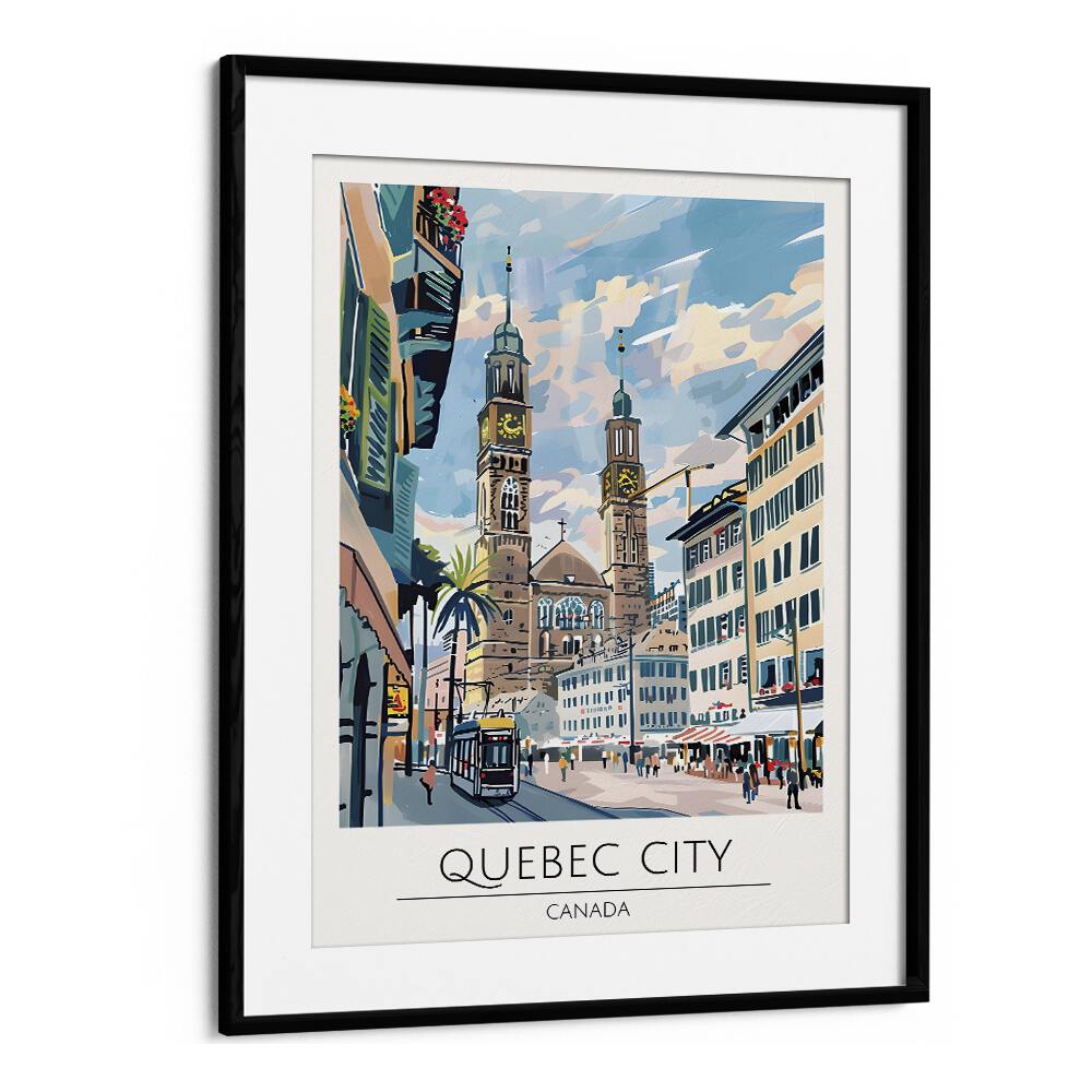 quebec city-canada travel posters in Black Frame With Mount