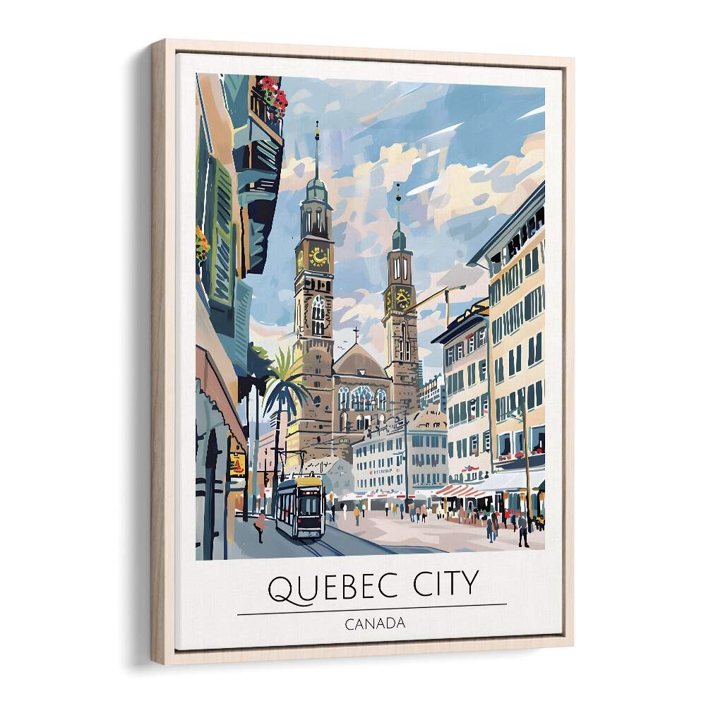 quebec city-canada travel posters in Oak Wood Floater Frame