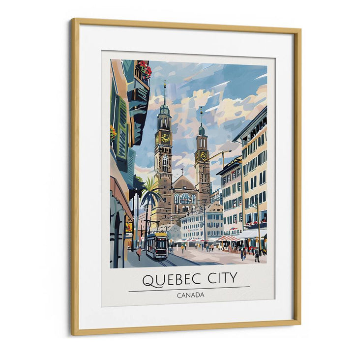 quebec city-canada travel posters in Oak Wood Frame With Mount