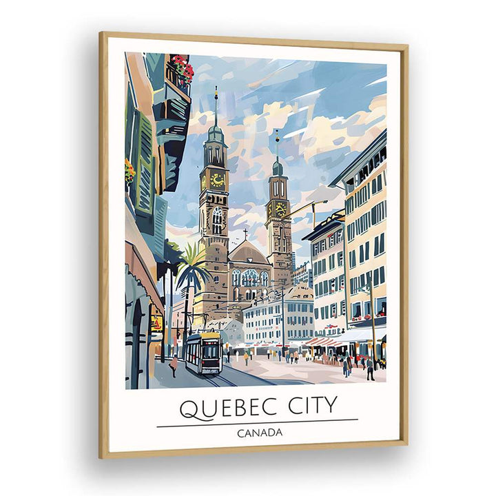 quebec city-canada travel posters in Oak Wood Plain Frame