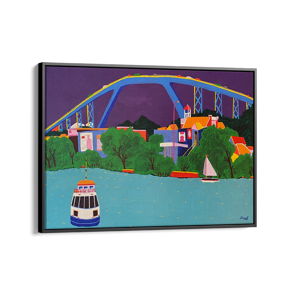 queen juliana bridge landscape art prints in Black Floater Frame