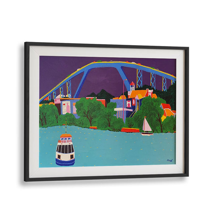 queen juliana bridge landscape art prints in Black Frame With Mount