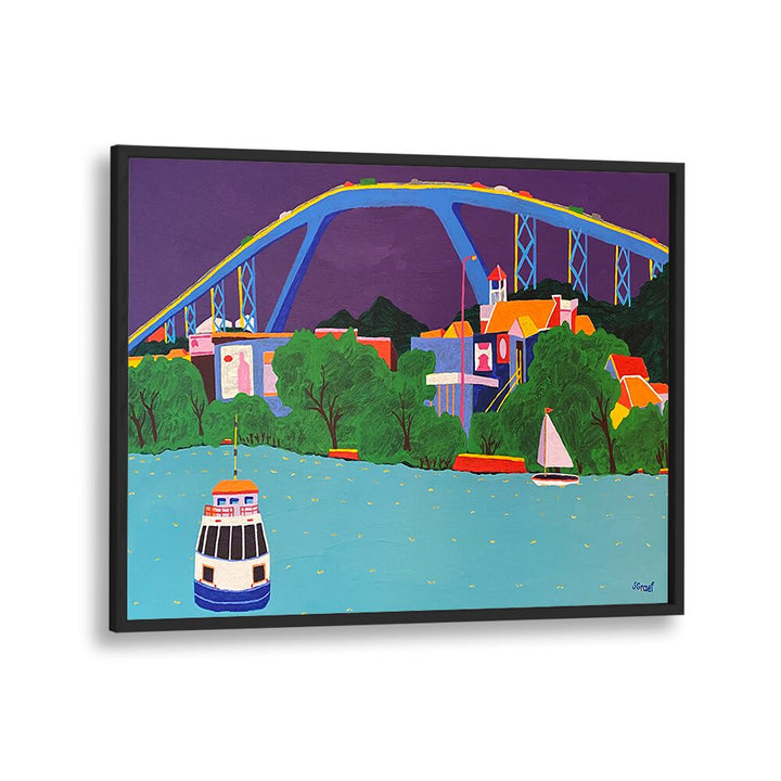 queen juliana bridge landscape art prints in Black Plain Frame