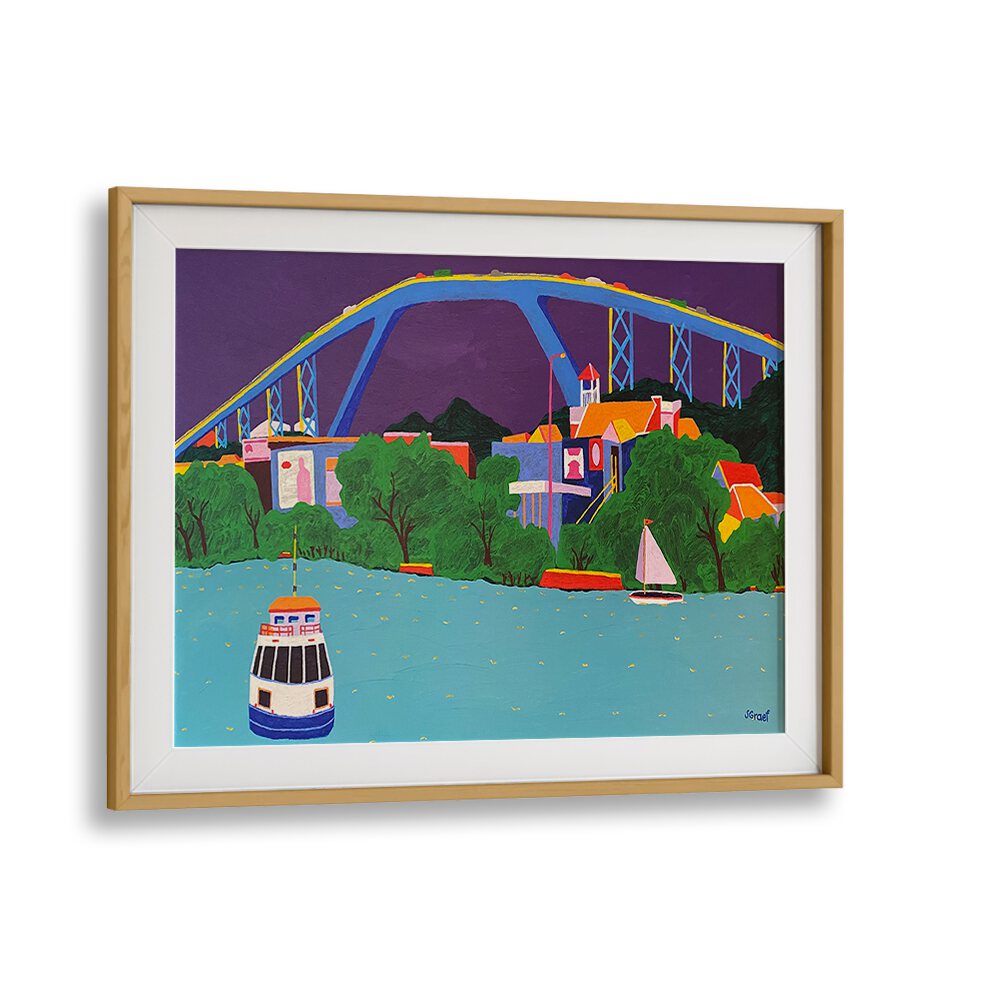 queen juliana bridge landscape art prints in Oak Wood Frame With Mount
