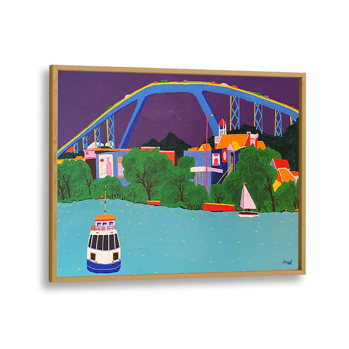 queen juliana bridge landscape art prints in Oak Wood Plain Frame