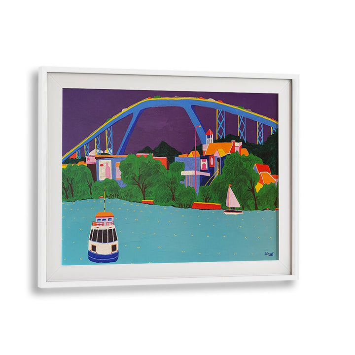 queen juliana bridge landscape art prints in White Frame With Mount