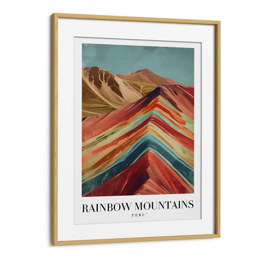 rainbow mountains-peru II travel posters in Oak Wood Frame With Mount