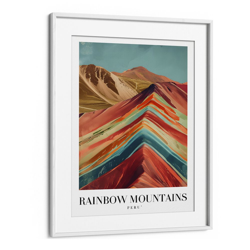 rainbow mountains-peru II travel posters in White Frame With Mount