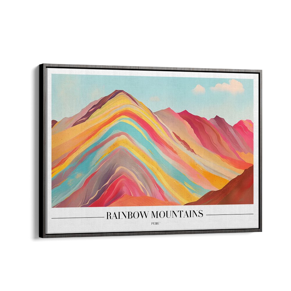 rainbow mountains-peru travel posters in Black Floater Frame