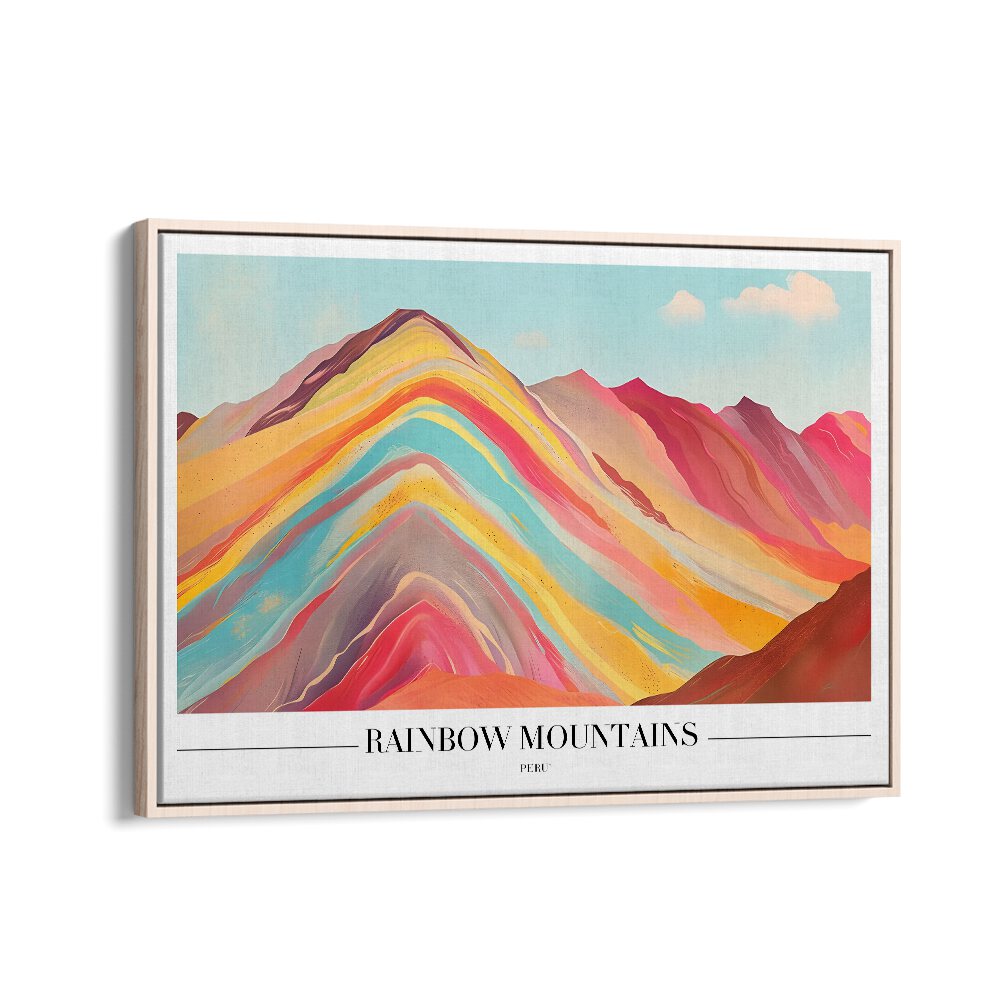 rainbow mountains-peru travel posters in Oak Wood Floater Frame