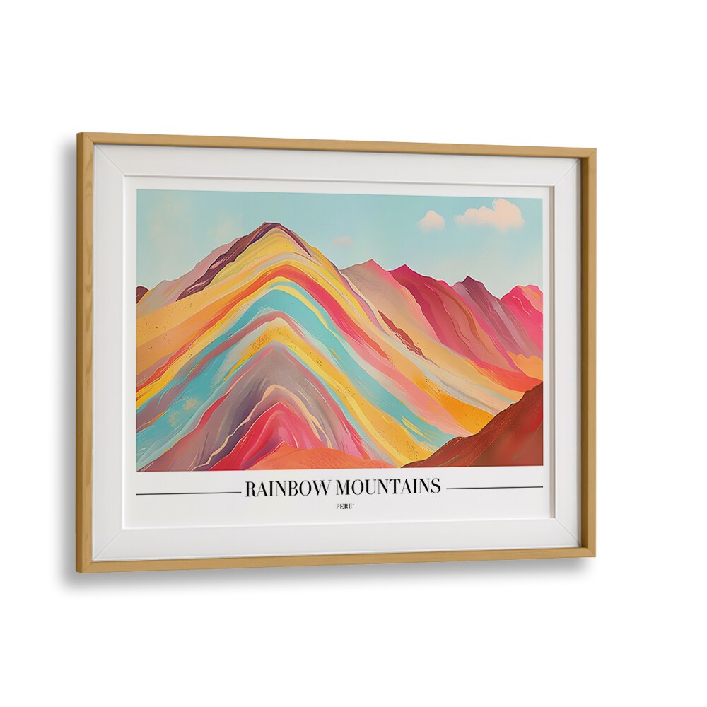 rainbow mountains-peru travel posters in Oak Wood Frame With Mount