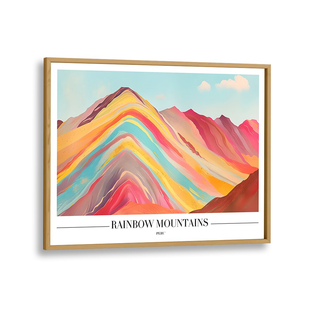 rainbow mountains-peru travel posters in Oak Wood Plain Frame