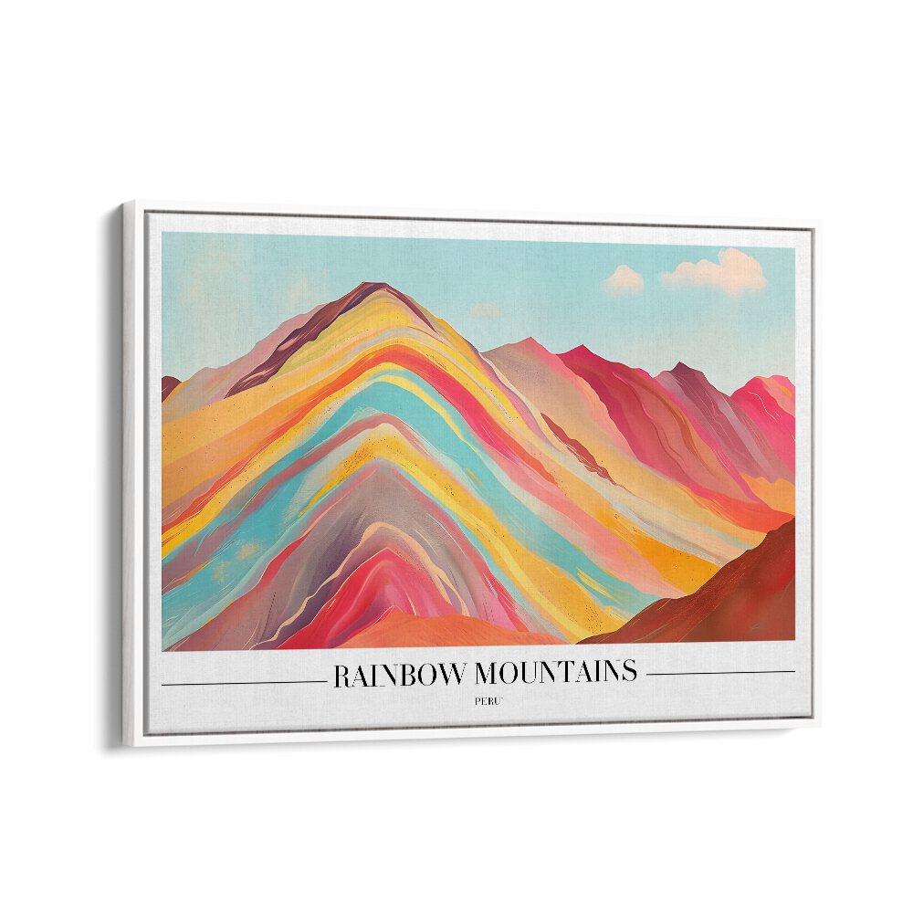 rainbow mountains-peru travel posters in White Floater Frame