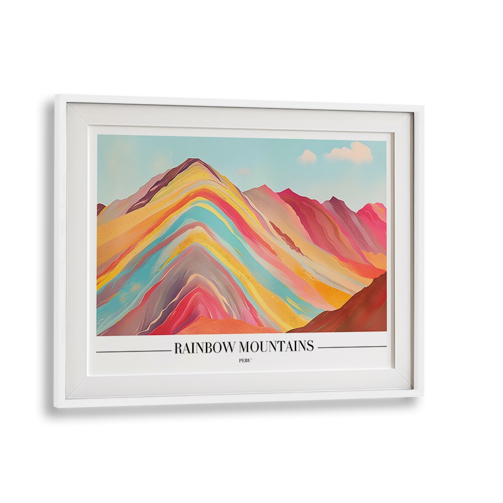 rainbow mountains-peru travel posters in White Frame With Mount