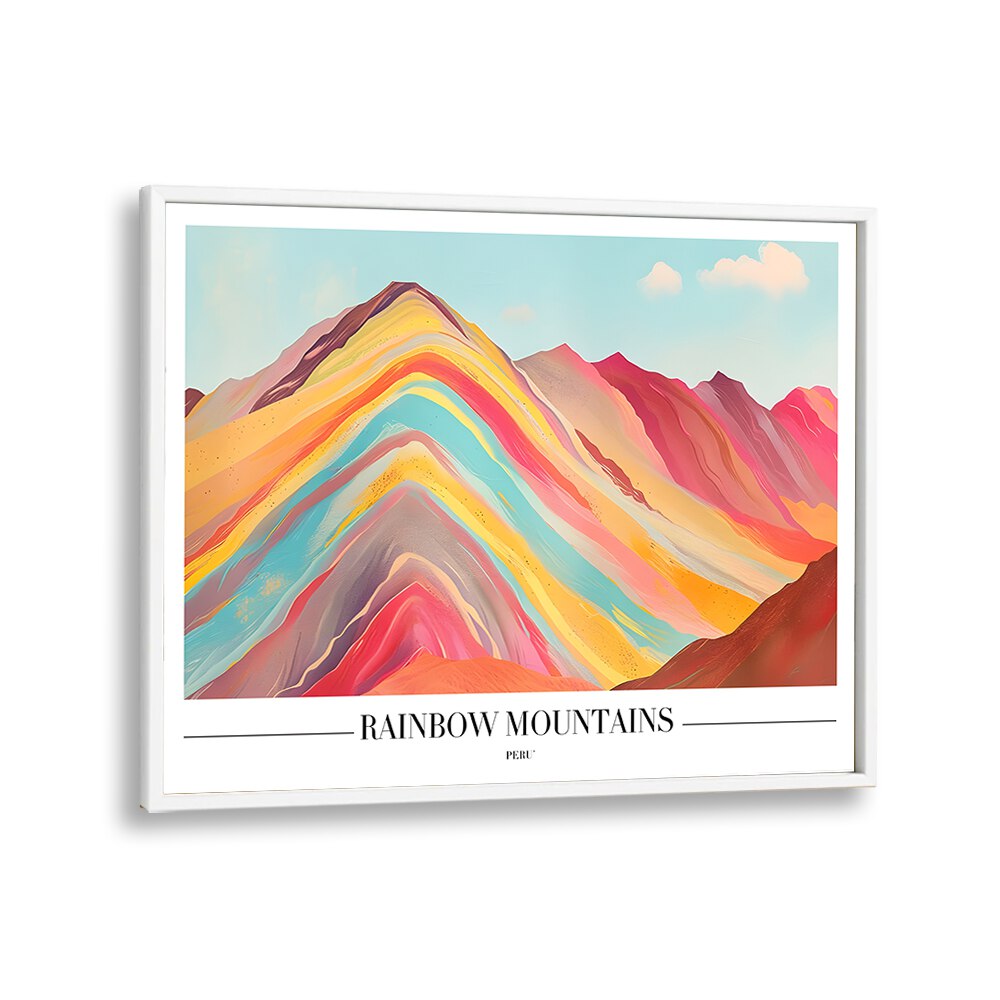 rainbow mountains-peru travel posters in White Plain Frame