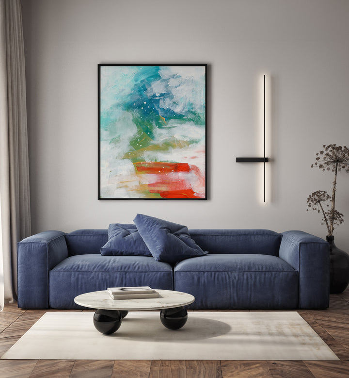 rainy rainbow by ejaaz haniff abstract art prints Artwork IV placed on a wall