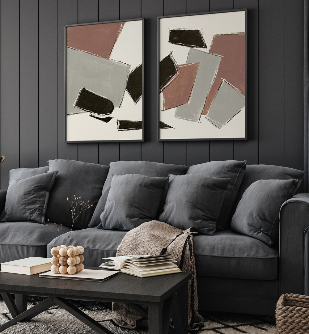 Transform your space with the RAW ABSTRACT SET, SET OF 2 PAINTINGS featuring elegant neutral tones and striking accents.