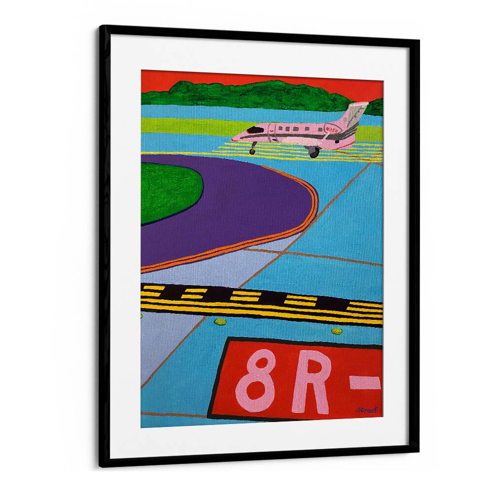 ready for take off landscape art prints in Black Frame With Mount
