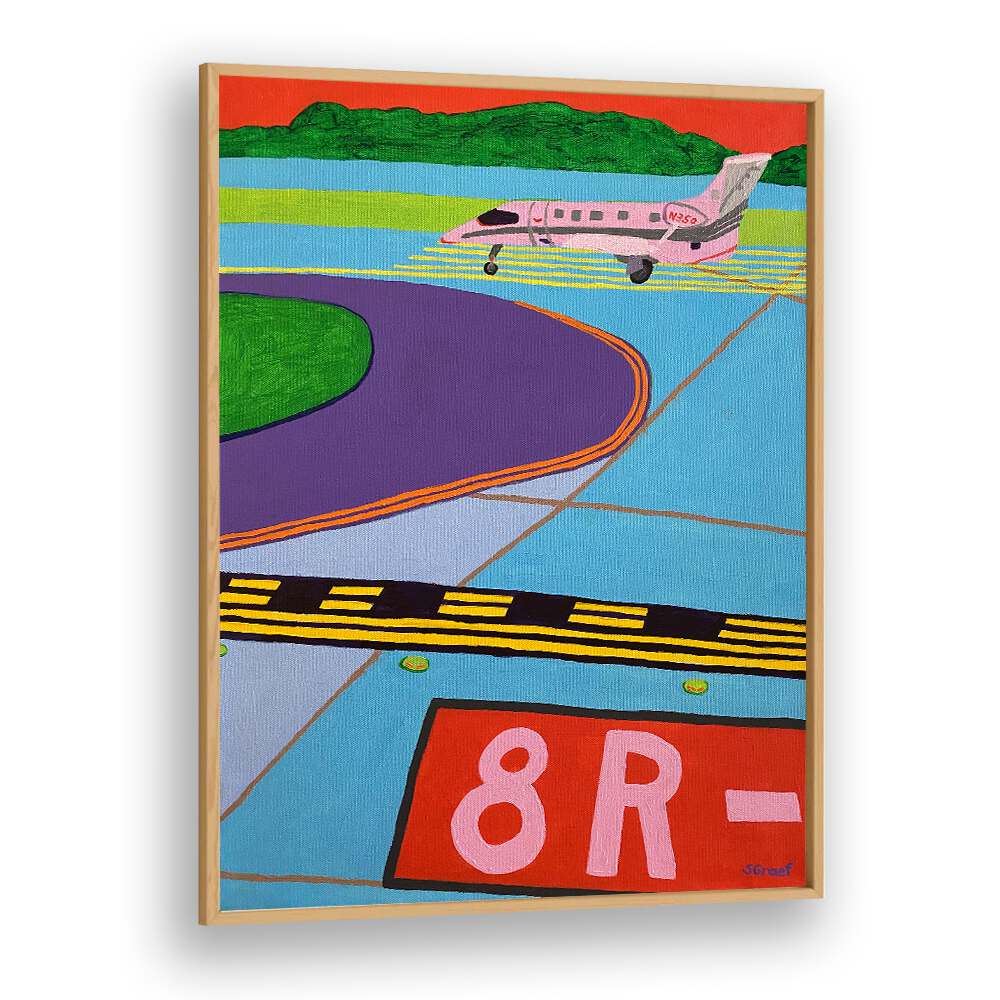 ready for take off landscape art prints in Oak Wood Plain Frame
