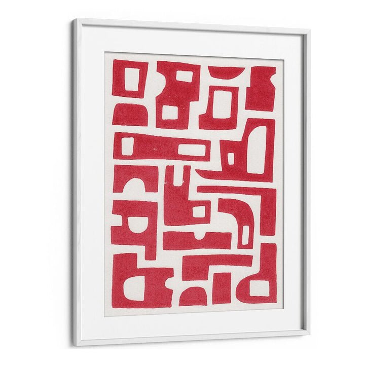 red abstract shapes lino print by alisa galitsyna botanical art prints in White Frame With Mount