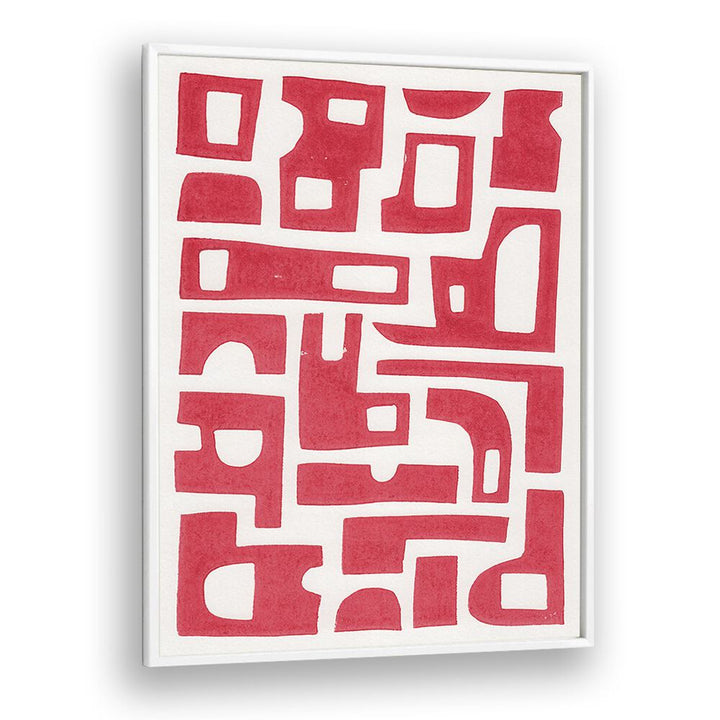 red abstract shapes lino print by alisa galitsyna botanical art prints in White Plain Frame