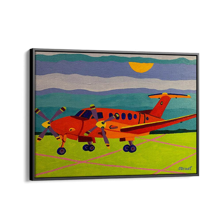 red airplane landscape art prints in Black Floater Frame