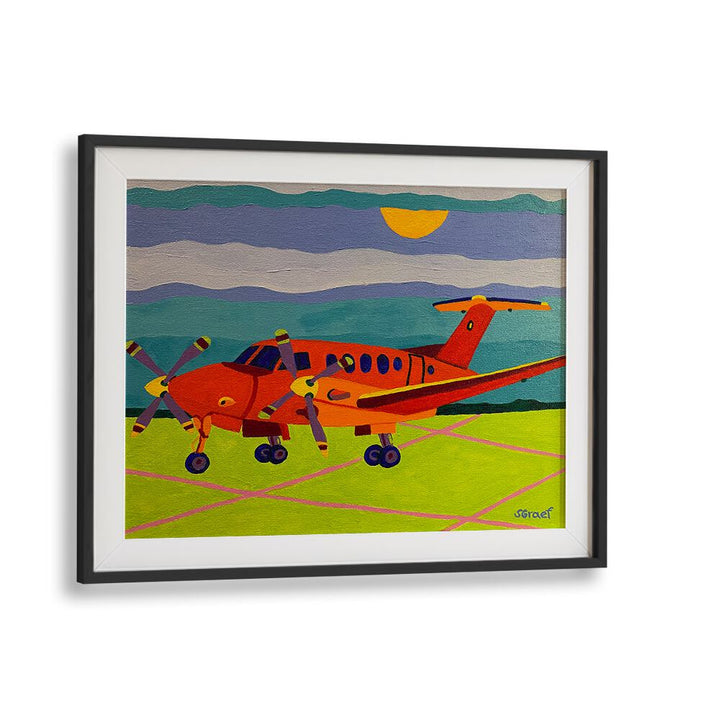red airplane landscape art prints in Black Frame With Mount