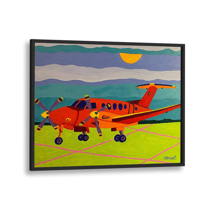 red airplane landscape art prints in Black Plain Frame