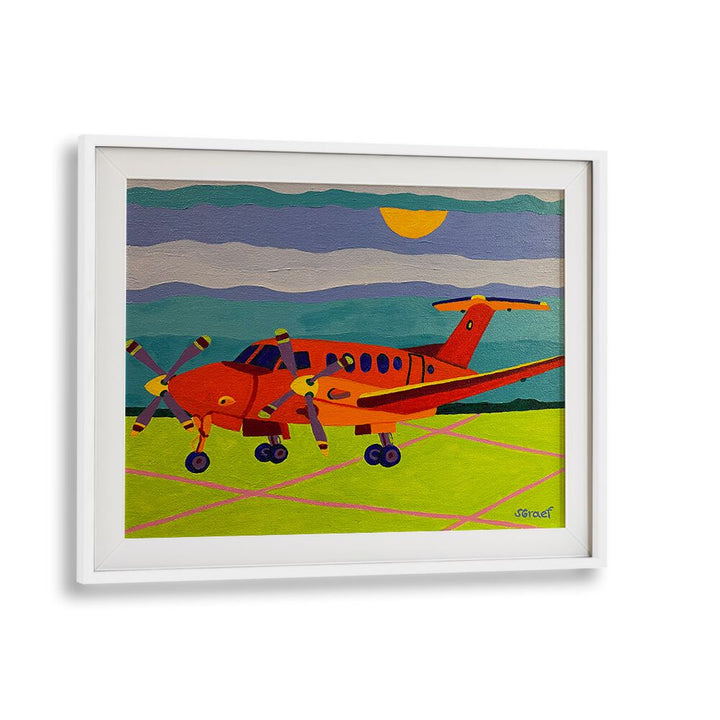red airplane landscape art prints in White Frame With Mount