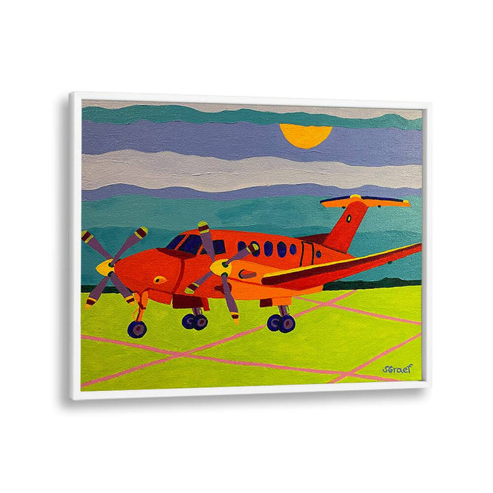 red airplane landscape art prints in White Plain Frame