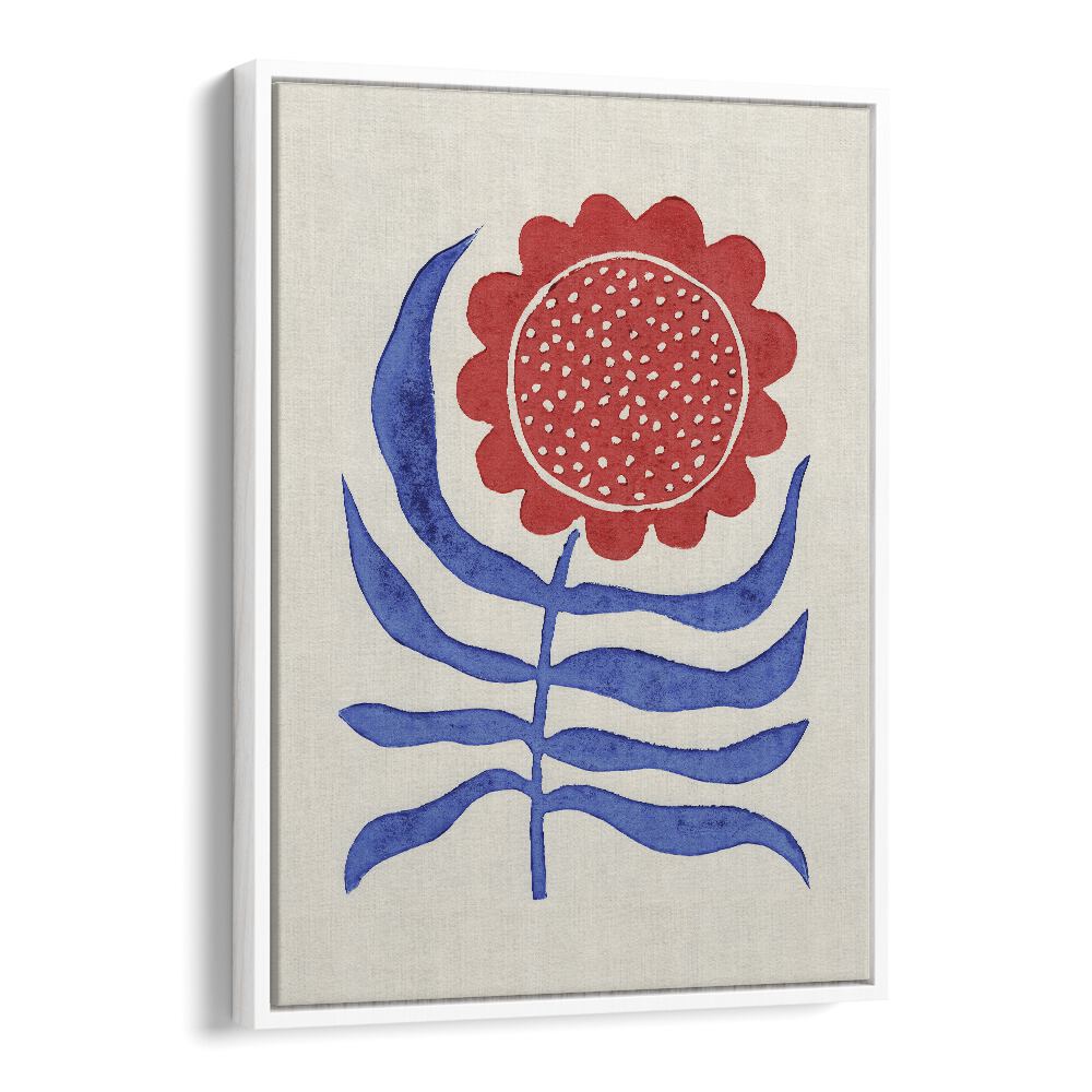 red flower lino print by alisa galitsyna botanical art prints in White Floater Frame