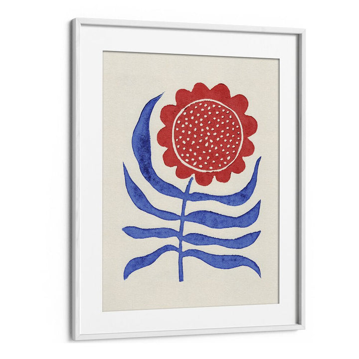 red flower lino print by alisa galitsyna botanical art prints in White Frame With Mount