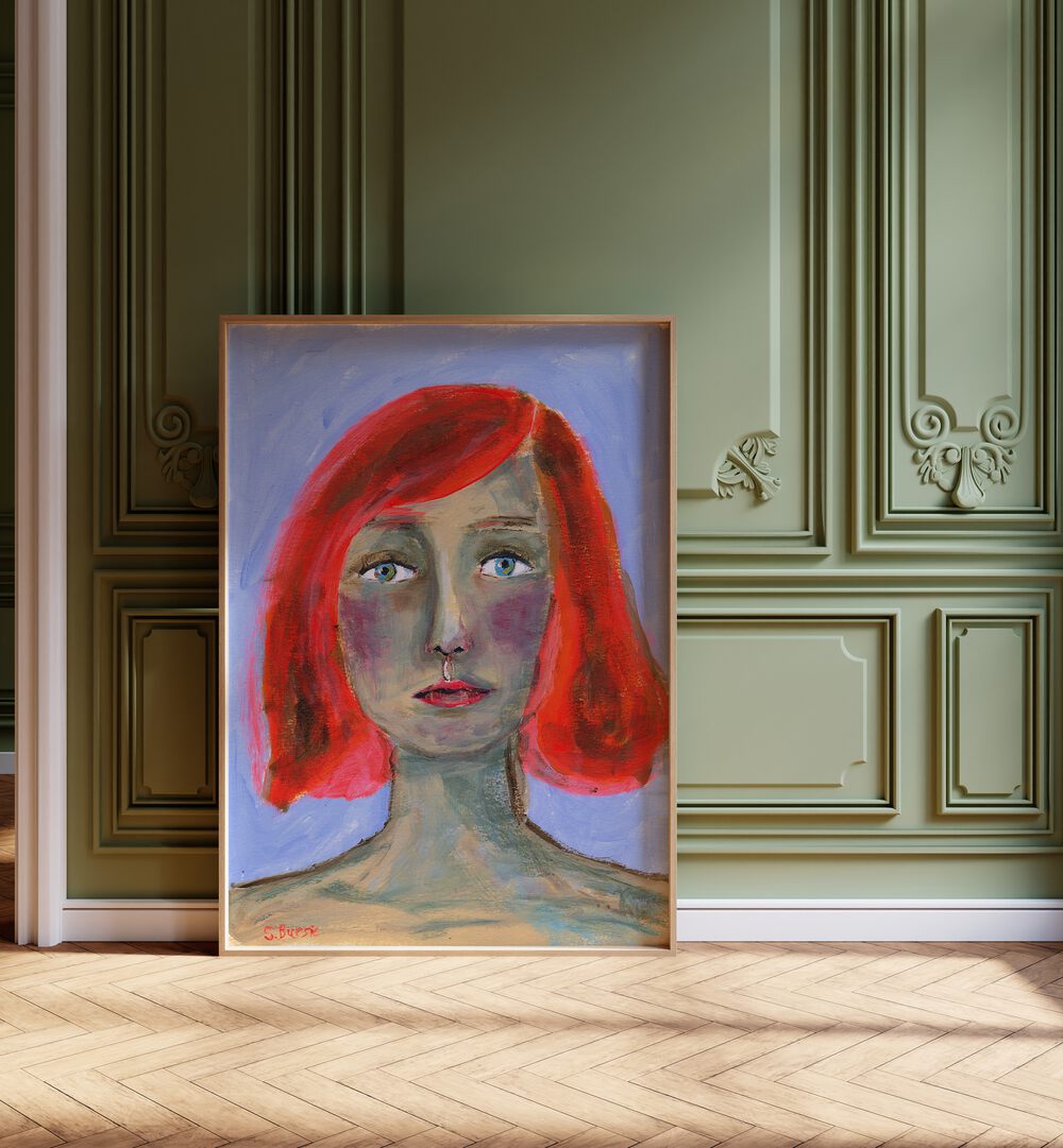 red head woman women illustration paintings Artwork I placed on a wall