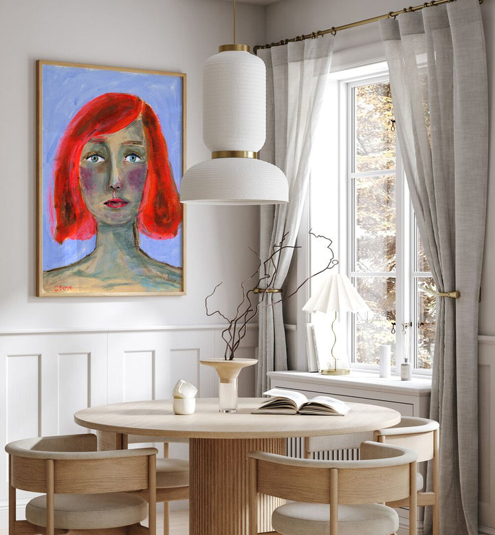 red head woman women illustration paintings Artwork III placed on a wall