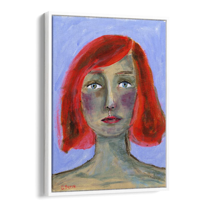 red head woman women illustration paintings in White Floater Frame