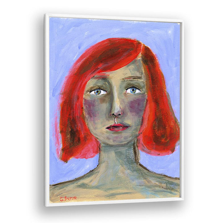 red head woman women illustration paintings in White Plain Frame