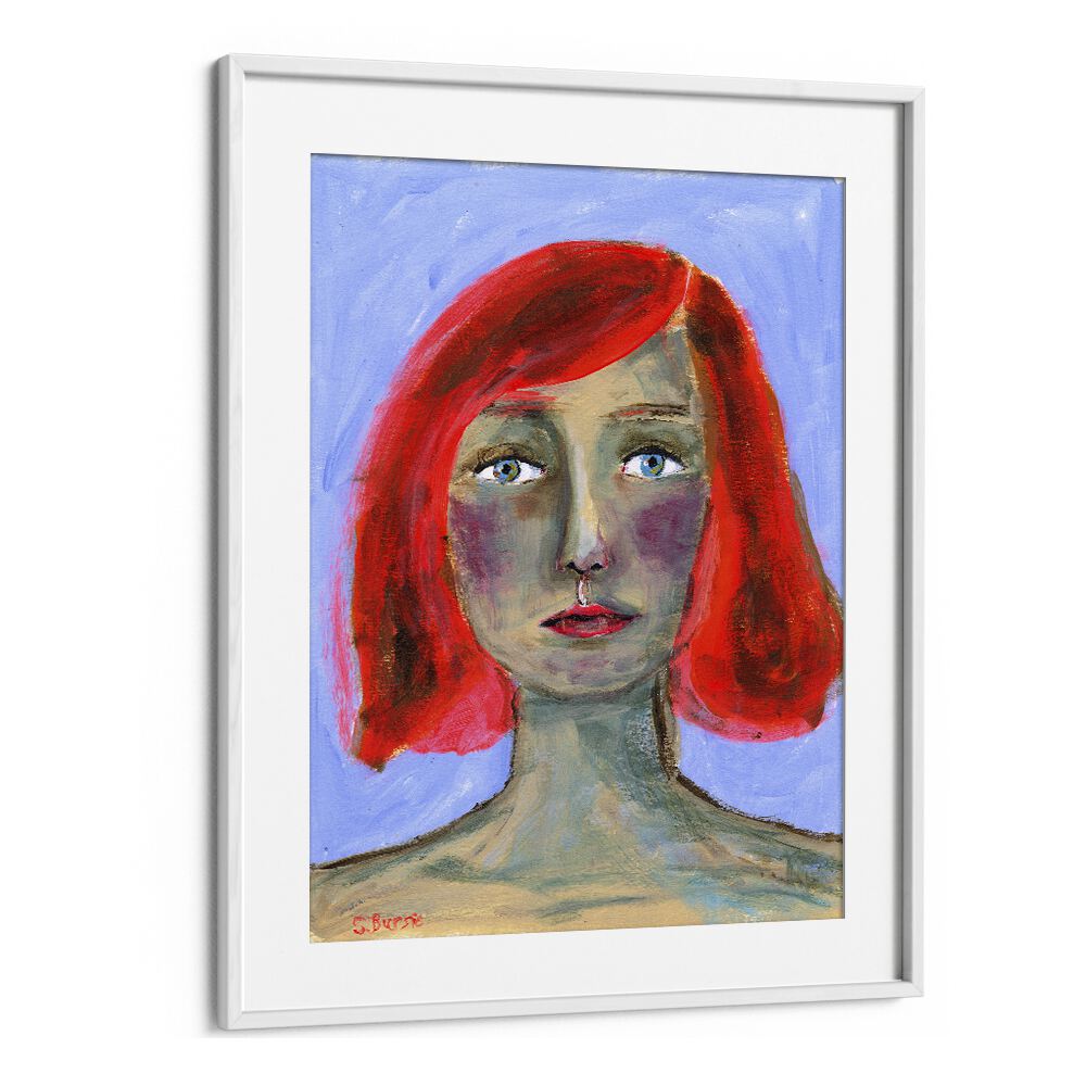 red head womanwomen illustration paintings in White Frame With Mount