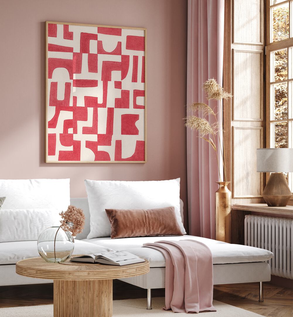 red puzzle by alisa galitsyna geometric prints geometric paintings Artwork III placed on a wall