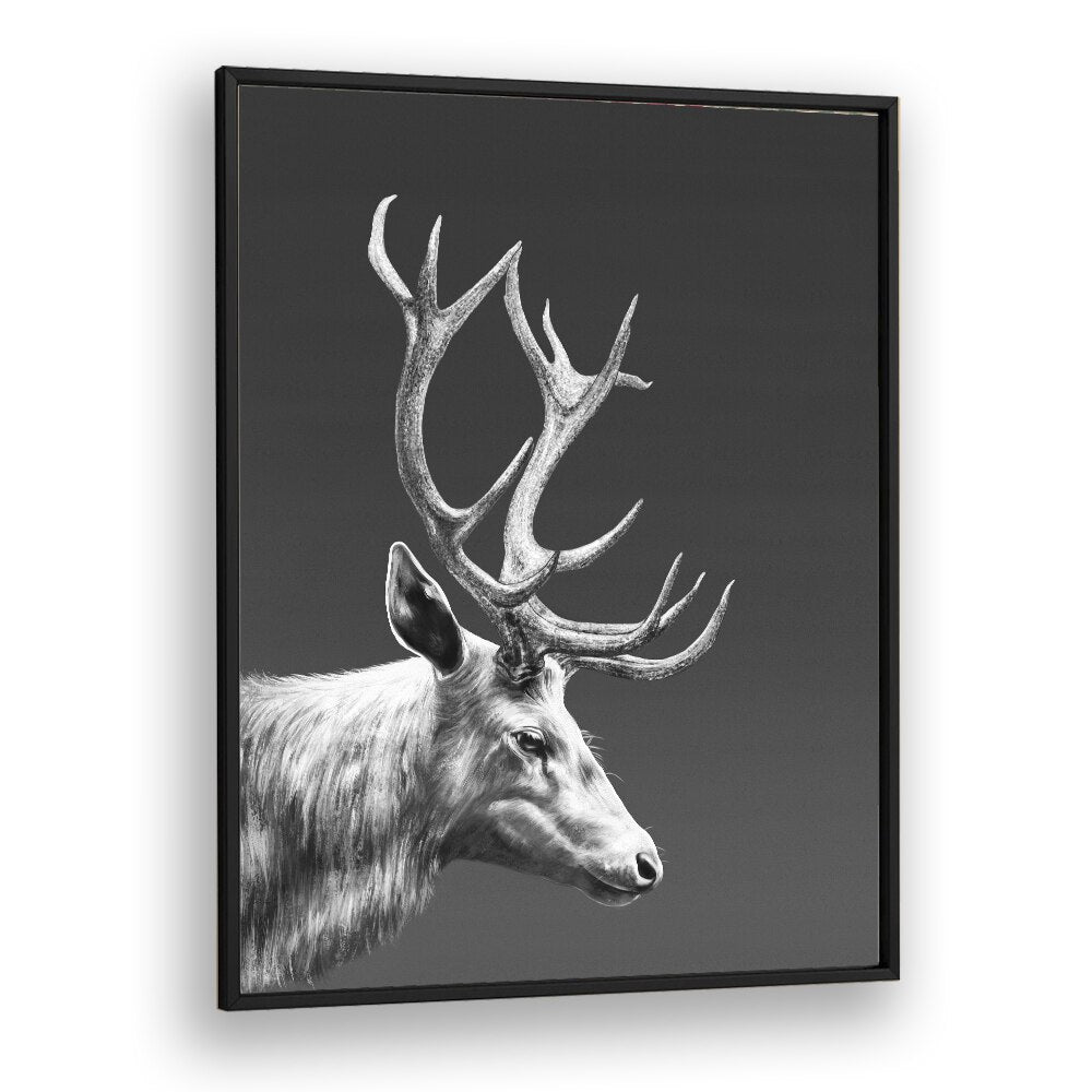 reindeer by gabriella roberg wall art prints in Black Plain Frame