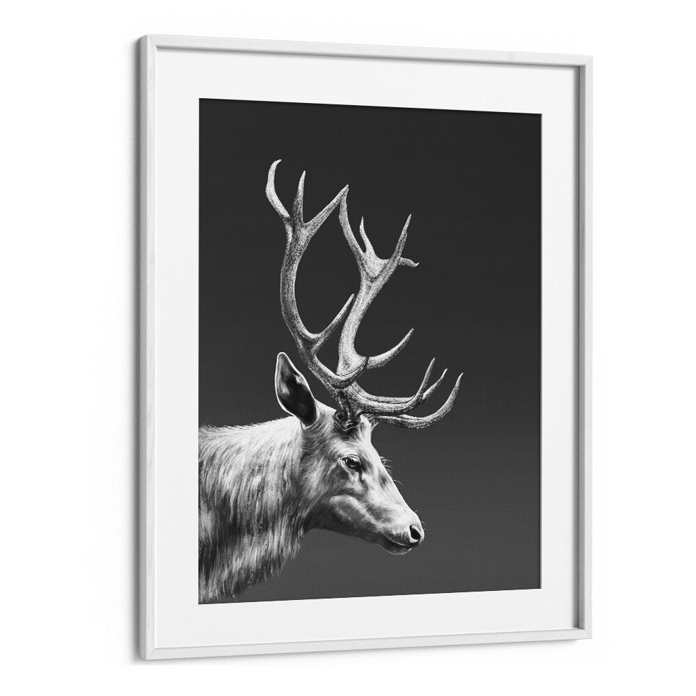 reindeerby gabriella roberg wall art prints in White Frame With Mount